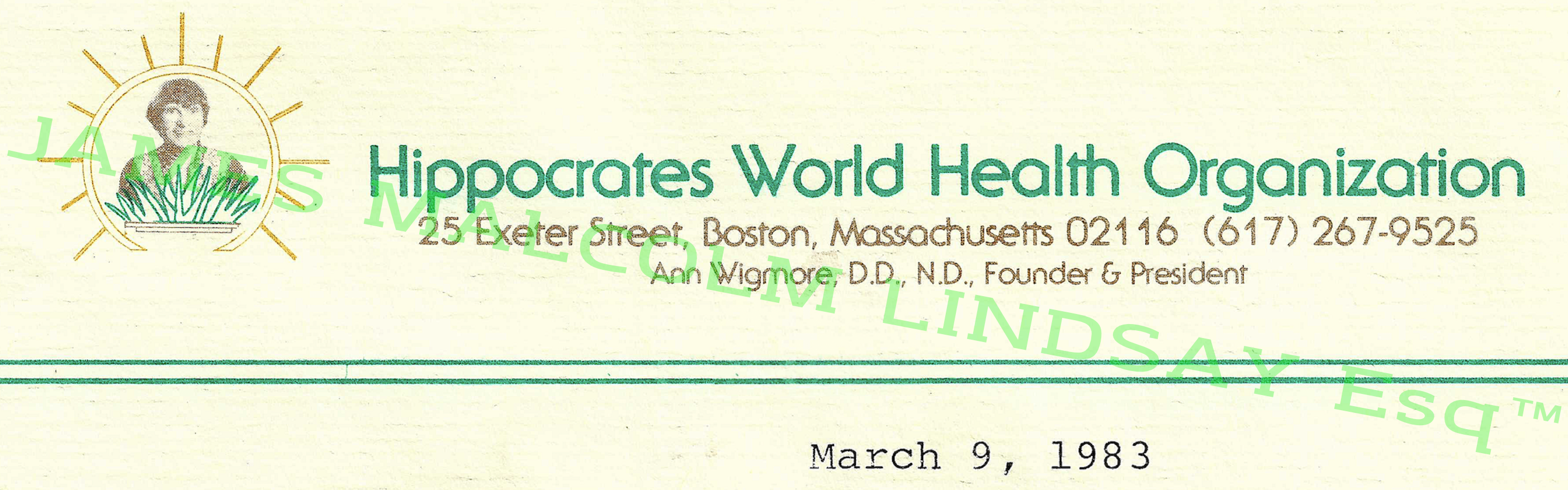 Anne Wigmore's Hippocrates World Health Organization